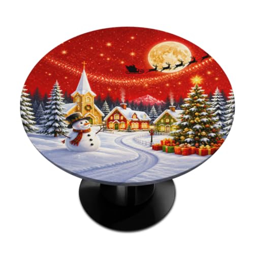 Skerhhux Christmas Snowman Red 42-inch Fitted Elastic Tablecloth - Holiday Circle Cover
