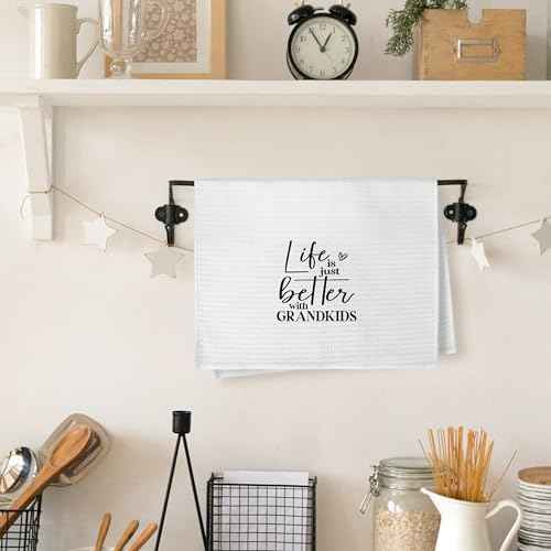 Grandma Gifts Kitchen Towels, Life is Just Better with Grandkids Dish Hand Tea Towels for Kitchen Decor, Gifts for Grandparents Grandma Grandpa from Grandkids Grandchildren, 16x24inch