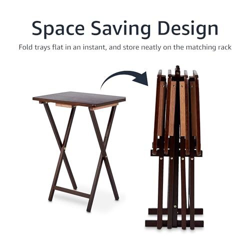 Espresso 4-Pack Foldable TV Tray Tables with Storage Rack - Space-Saving Wood Serving Trays