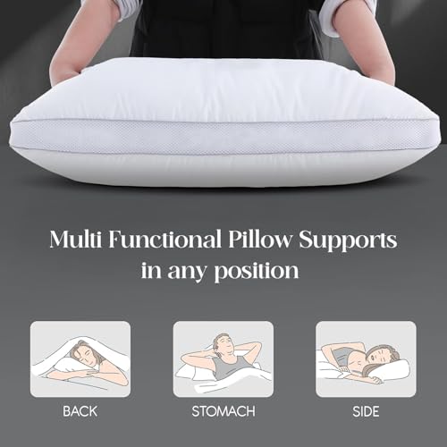 Queen Size Goose Down Bed Pillows Set of 2 White Hotel Collection for Sleep - Gusseted Support