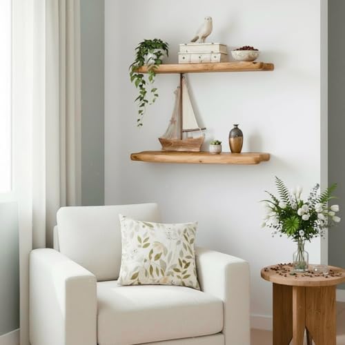 16-Inch Live Edge Cedar Floating Shelves Set of 2 - Natural Rustic Wall Storage