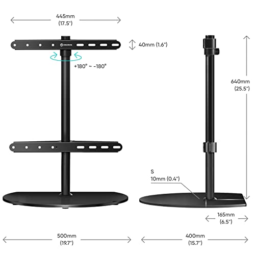ONKRON PT2-B Universal TV Stand for 32-65 Inch Screens Height Adjustable Swivel Glass Base