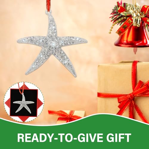 JUESMOS Silver Starfish Christmas Ornament - Marine Themed Holiday Decor