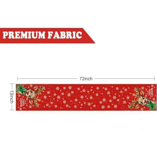 Merry Christmas Table Runner Reindeer Snowflake Red Runner Winter Xmas Home Party Kitchen Dining Table Indoor Outdoor Decorations 13x72 Inch