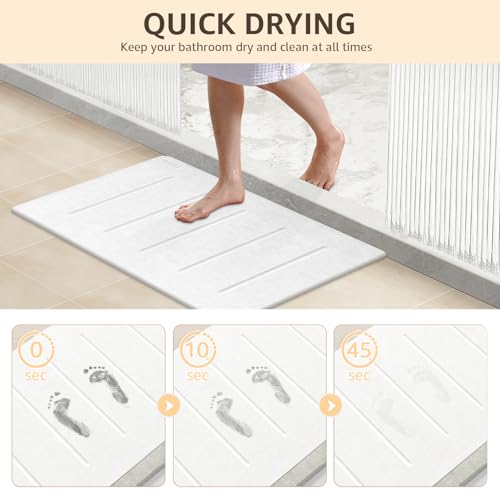 Yolife Large Diatomaceous Earth Bath Mat 32x20 Inches Non-Slip Quick Dry White Grey