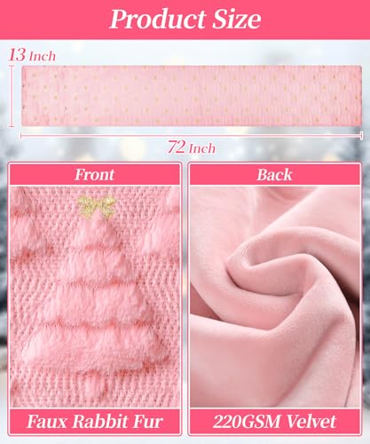 SEGXCFL Pink Tree Christmas Table Runner 72x13in Faux Fur & Velvet Decor