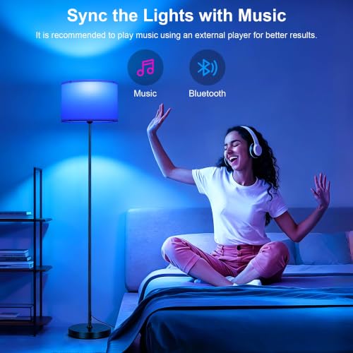 Floor Lamp for Living Room & Bedroom - White Smart RGB Dimmable Standing Light with Remote