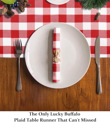 DUOBAO 14x90-Inch Red and White Buffalo Check Farmhouse Table Runner for Holiday & Wedding Decor