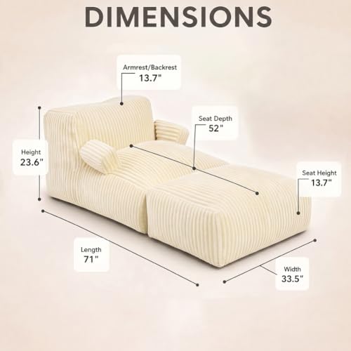 MaxiBean Medium Stripe White Giant Faux Fur Bean Bag Chair Lounger with Memory Foam