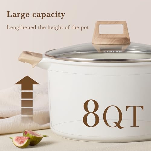 Cream White 8-Quart Nonstick Stock Pot with Lid - Granite Coating