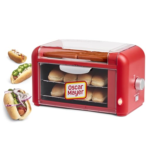 Nostalgia Hot Dog Roller & Bun Toaster Oven - Red, 8 Rollers, Multi-Use
