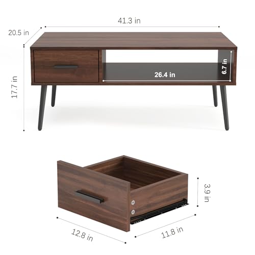 Mid Century Modern Coffee Table with Storage - Walnut, CT001B