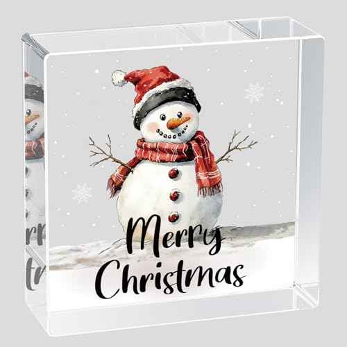 Christmas Table Decorations Christmas Decor Indoor Winter Home Room Snowman Office Bathroom Acrylic Sign Rustic Shelf Desk Decor Season Sign House Warming Gifts 4.5 x 4.5 Inch