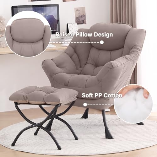 Tiita Lazy Chair with Ottoman - Khaki Peach Skin Accent Reading Chair