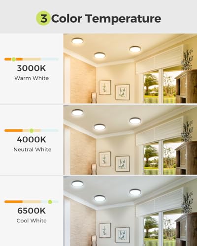 Black 7-Inch LED Flush Mount Ceiling Light 6 Pack - Dimmable 3000K-6500K