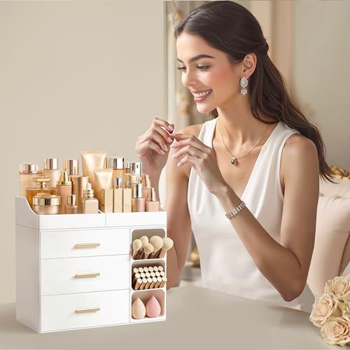 HBlife Makeup Organizer Countertop with Brush Holder,Large Bathroom