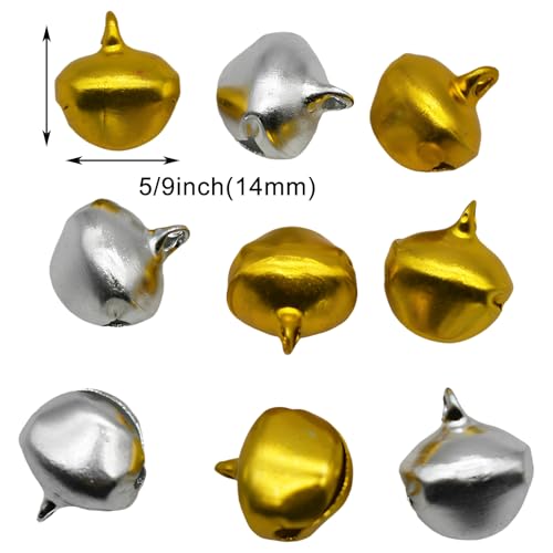 Mini Gold and Silver Jingle Bells 14mm (80 Pack) for Craft & Holiday Decorations