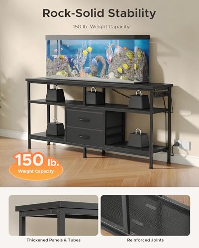 55 Inch TV Stand with LED Lights and Charging Station - Black, Supports Up to 65 Inch TVs