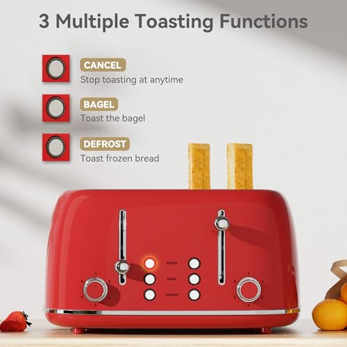 Toaster 4 Slice, Retro Stainless with 6 Bread Shade