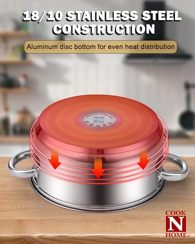 Cook N Home 8 Quart Stainless Steel Stock Pot with Lid - Silver, Induction Compatible, Oven & Dishwasher Safe