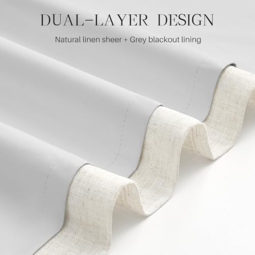 AUSSPVOCT Natural Linen Blackout Curtains 40W x 90L Pack of 2 - Pinch Pleated, Room Darkening
