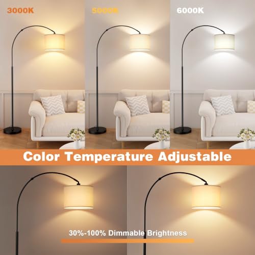 Dimmable 70-Inch Arc Floor Lamp with Remote Control - Deep Beige & Black