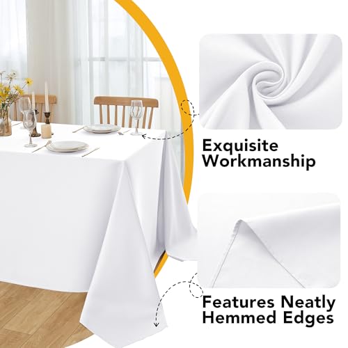 White Rectangle Tablecloths 60x120 Inches - 10 Pack, Wrinkle & Stain-Resistant Polyester