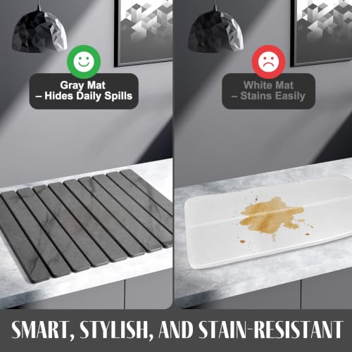 Sangukiro Marble Gray Large Stone Dish Drying Mat 24x16 with Coasters, Non-Slip Kitchen Counter Protector