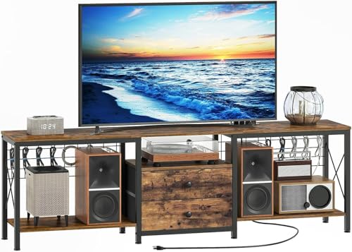 Rustic Brown TV Stand with Power Outlet & Cable Management - 70.9"