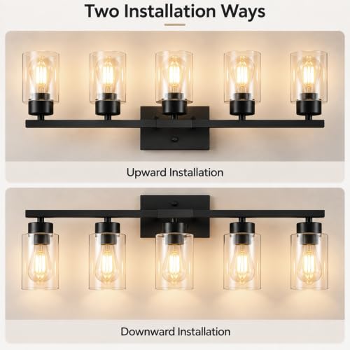 Matte Black 5-Light Bathroom Vanity Light Fixture with Clear Glass Shades