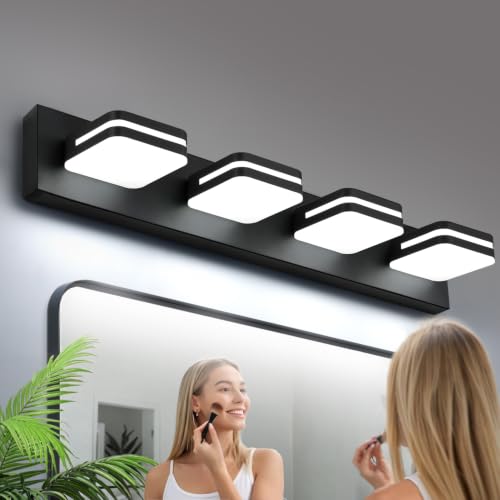 360° Rotatable LED Bathroom Vanity Light Fixtures - 4-Light, Matte Black & White, 27-Inch