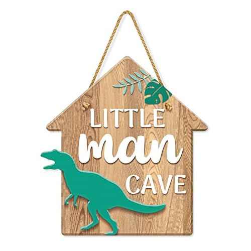 Dinosaur Decor for Boys Room, Hanging Sign Kids Room Decorations for Bedroom PVC Plastic Decorative Signs LITTLE MAN CAVE Sign Playroom Nursery Decor Gift for Boys 11.8¡Èx11¡È