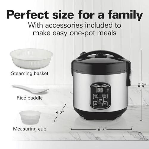 Black Stainless Steel 8-Cup Programmable Rice Cooker & Food Steamer with Rinse Basket