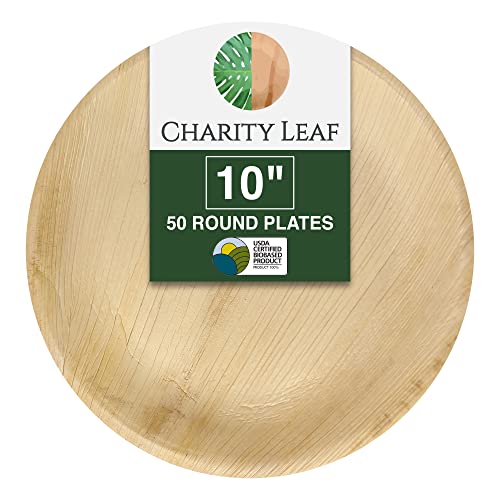 Charity Leaf 10-Inch Disposable Bamboo Plates - 50 Pieces, Eco-Friendly Dinnerware Set