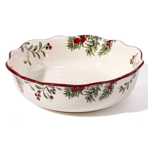 Whaline Christmas Ceramic Bowl Holly Berry Serving Dessert Salad Soup