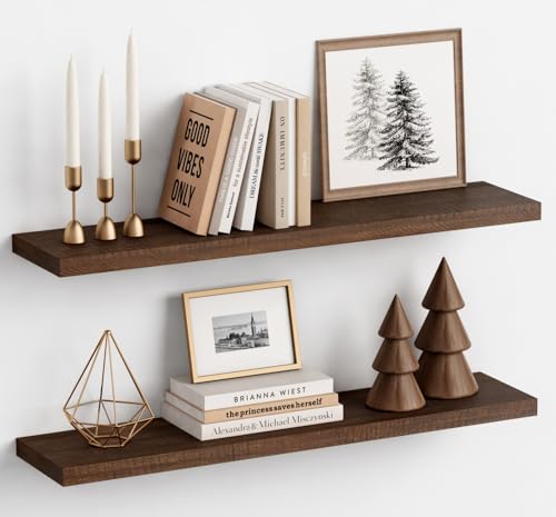 Harwaya 36-Inch Dark Walnut Floating Shelves Set of 2 - Wall Mount Storage & Decor