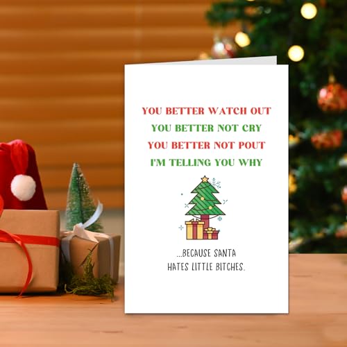 Funny Christmas Card for Female Friend - Rude Bestie Santa Hates Little Bitches