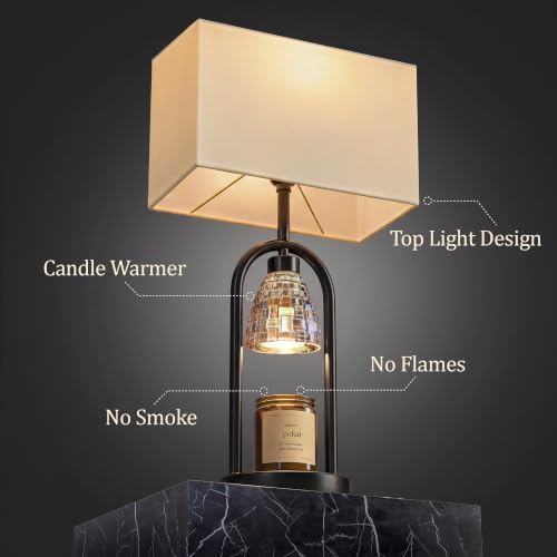 PoKat 22'' Black Modern Table Lamp with Candle Warmer & Dimmable Light