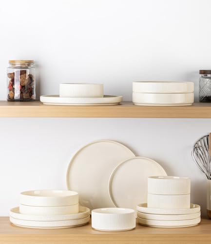 TheTerra 12-Piece Ceramic Dinnerware Set for 4 - Beige, Microwave Safe