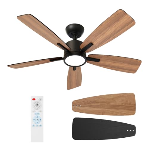 TALOYA 42 Inch Black Ceiling Fan with Lights Remote Control Dimmable Reversible DC Motor