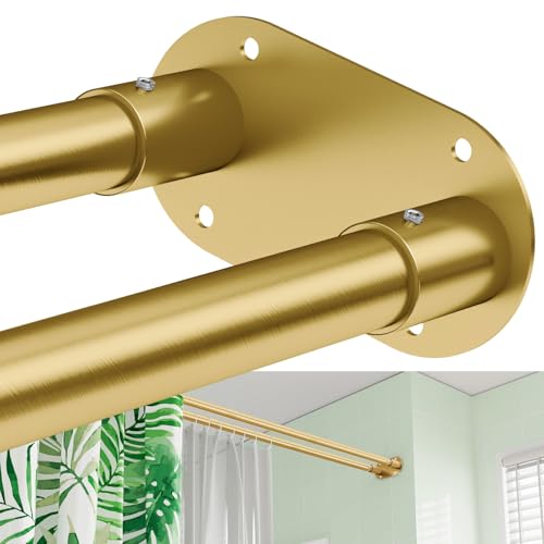 Adjustable Double Shower Curtain Rod 28-76 Inches Gold Wall Mount