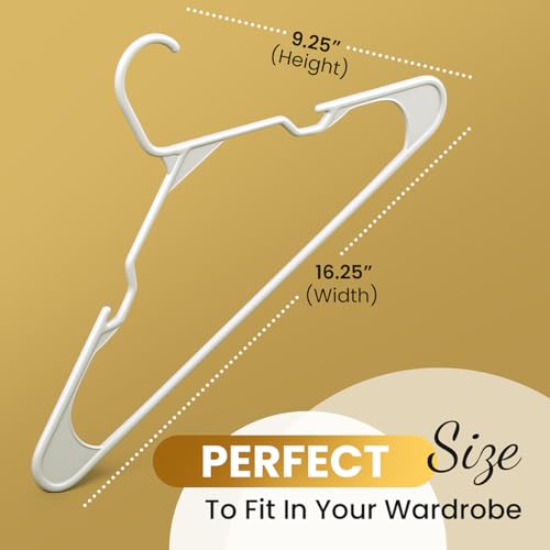 100 Pack Adult Plastic Hangers for Shirts Pants Coats Dresses & Skirts - White, Slim & Durable