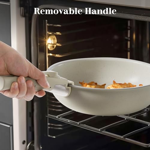 DUMOS 12pcs Pots and Pans Set - Nonstick Cookware Sets with Detachable Handle - Kitchenware for Your Home Cooking Needs, Beige