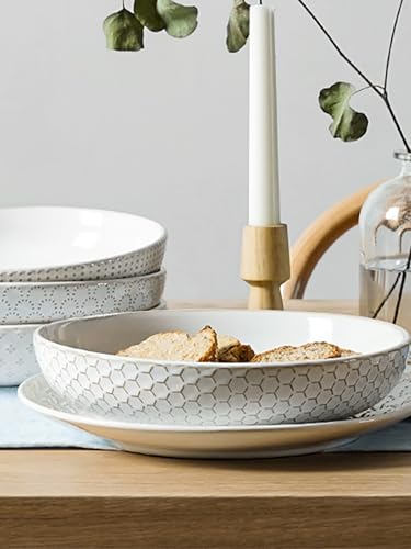 LE TAUCI Joanna 9-Inch Arctic White Ceramic Pasta Bowls Set of 4 – Large Salad & Serving Bowls