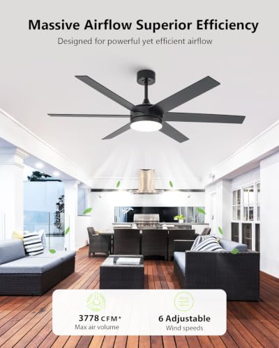 60 Inch Ceiling Fan with Lights Remote & App Control - Black