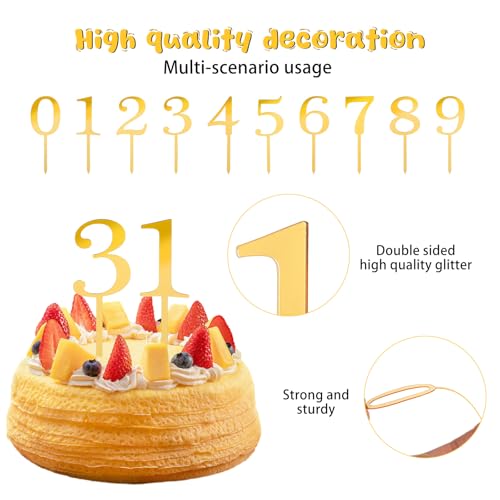 0-9 Numbers Cake Topper, Ymapinc 10 Pcs Acrylic Cake Topper Numbers for Gold Happy Birthday Christmas Wedding Party Anniversary DIY Supplies Set