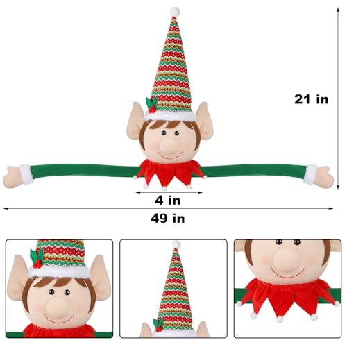 Juegoal Christmas Elf Tree Topper, Large Plush Elves Treetop Hugger with Red Green Stripes Top Hat & Red Collar, Xmas Tree Ornament Supplies Holiday Winter Home Wonderland Party Decorations