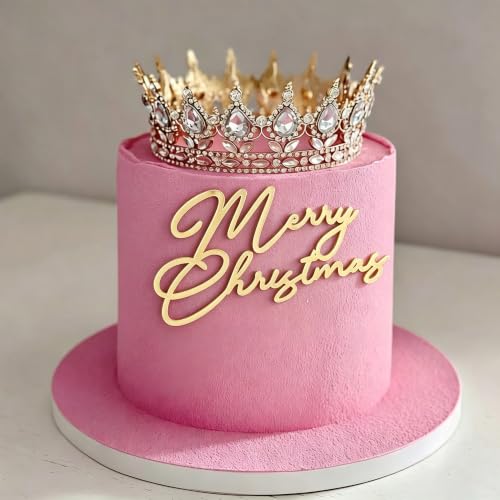 Merry Christmas Cake Topper - Mirror Gold Acrylic 2.2x4 in for Cakes & Desserts