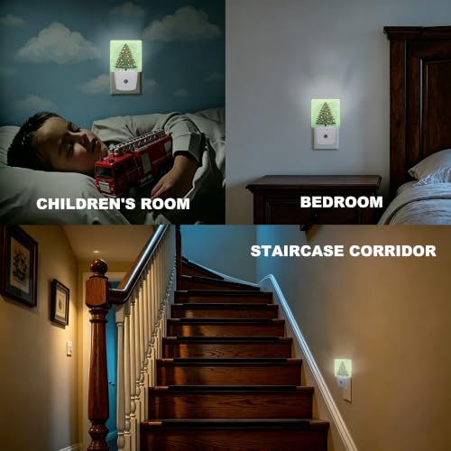 BouitoCD Christmas Tree Night Light Plug-In with Dusk-to-Dawn Sensor, Warm LED 0.5W