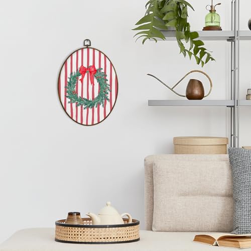 dvhdajed 11.3x8.7 Oval Red Bow Christmas Wreath Framed Canvas Wall Art